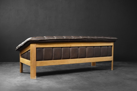 Image 1 of Divano vintage danese a 3 posti in pelle marrone, stile Mid-Century Modern, anni '70