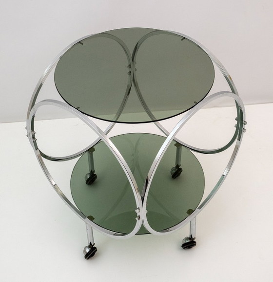 Image 1 of Space Age Vintage Staal en Rookglas Salontafel, 1970