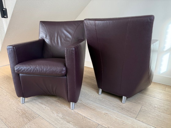 Image 1 of 2x Leolux Dolcinea fauteuils plume/paars leder