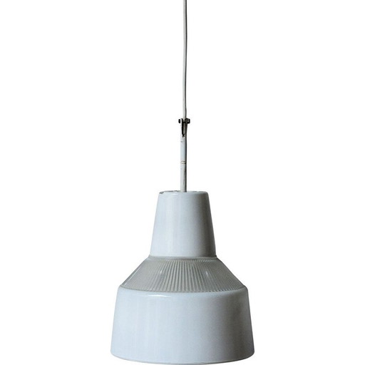 Vintage witte glazen hanglamp, 1950