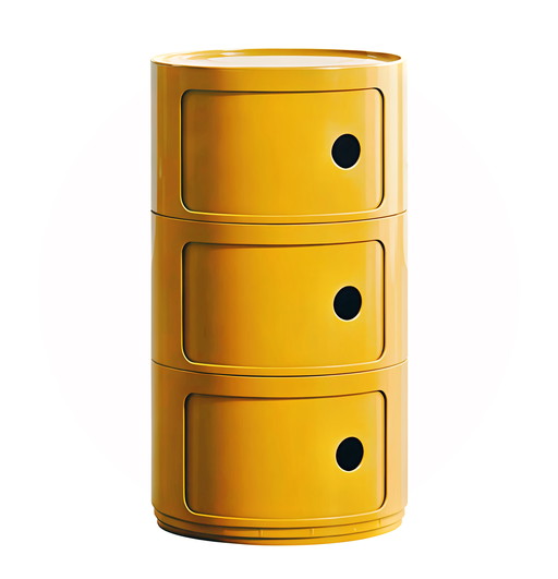 Three-tiered Round Design Ochre Yellow Cabinet