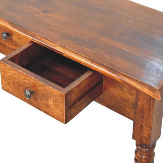 Mangoholz Konsolentisch Chestnut – 3 Schubladen & Gedrechselte Beine – Artisan, Beistelltische, Wood (photo 7 of 9)