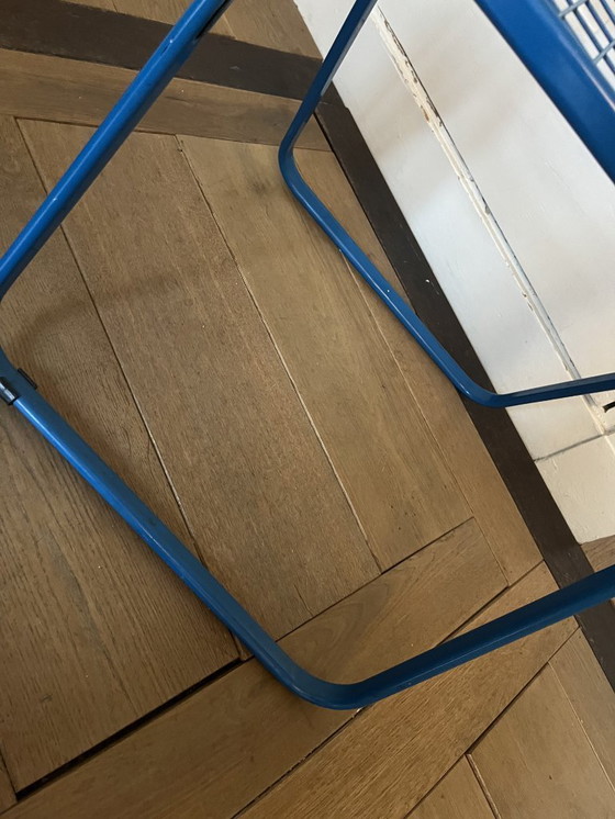 Image 1 of 3x Vintage folding chair by Niels Gammelgaard, two shades of blue and yellow