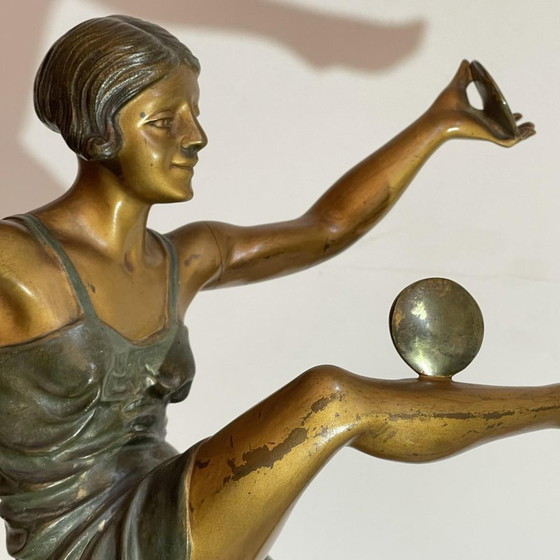 Leonildo Giannoni, Art Deco Nude Dancer with Discs, 1930s, Polychrome Bronze – Sculpture, Marble (photo 6 of 11)