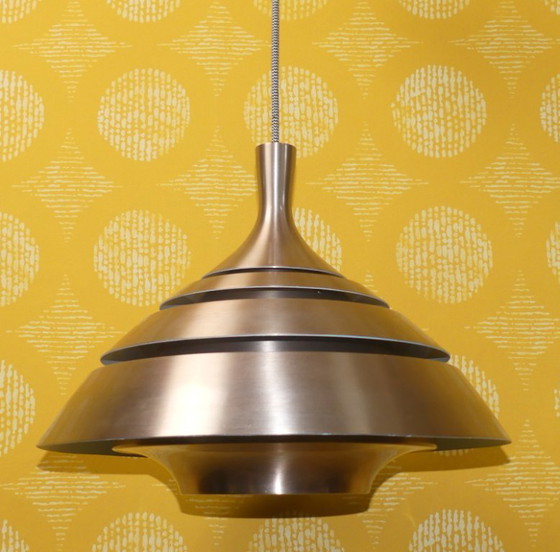 Image 1 of Hans-Agne Jakobsson 1960s pendant lamp copper-colored aluminum slats ceiling lamp for Hans-Agne Jakobsson AB, Markaryd