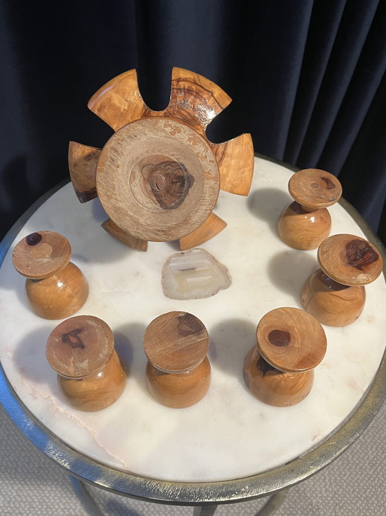 Image 1 of Set di portauova in legno vintage di metà secolo su giostra (7 pezzi)