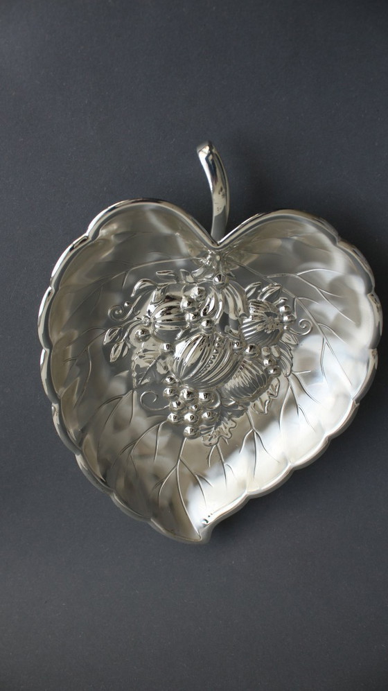 Image 1 of Ciotola BMF, porta caramelle, ciotola a forma di foglia con motivo a rilievo, placcata in argento, vintage