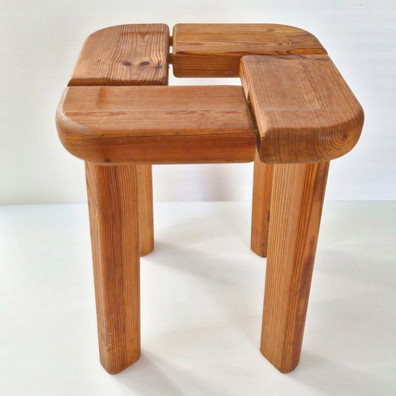 Image 1 of TABOURET VINTAGE SUEDOIS SCANDINAVE 1950 EN PIN DE OLOF OTTELIN POUR FINNSAUNA