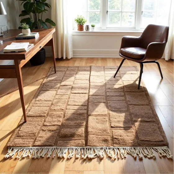 Tapis marocain shaggy moderne à motif quadrillé 250CMx150CM – Wool, Cotton, Scandinavian (photo 3 of 14)