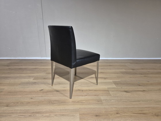 Image 1 of 4x B&B Italia Maxalto - Eetkamerstoelen Melandra - Zwart - Leer - Design