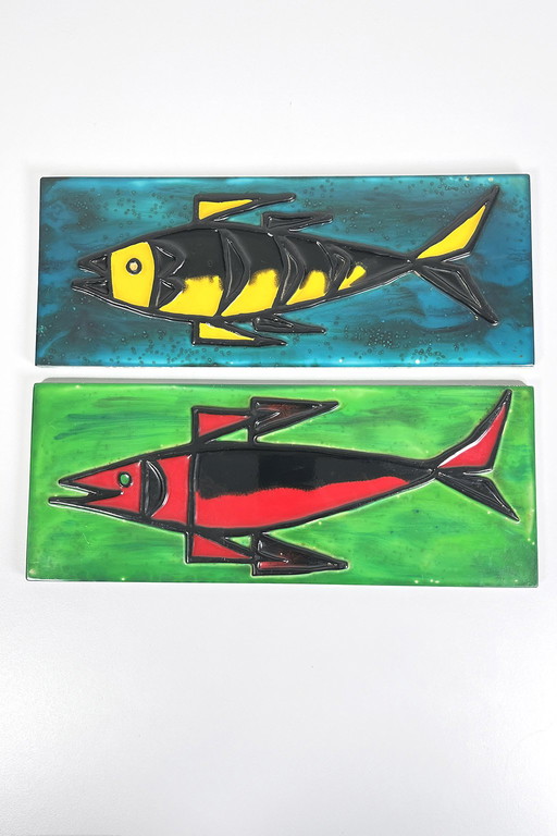 Handmade tiles with fish