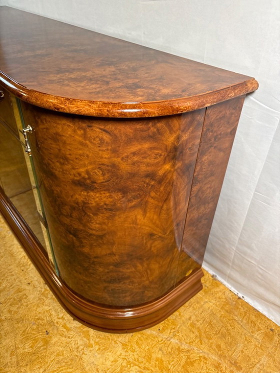 Image 1 of Vintage 1980s Hollywood Regency Italian Sideboard – Walnut Effect & Mirrored Details  