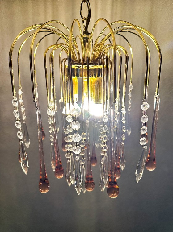 Lustre vintage rose en forme de goutte – Glass, Metal (photo 6 of 10)