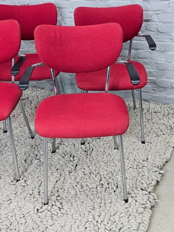 Image 1 of Sedie Gispen modello 1235 "Cirrus" di design di metà secolo con rivestimento rosso, set di 6, Paesi Bassi, anni '60