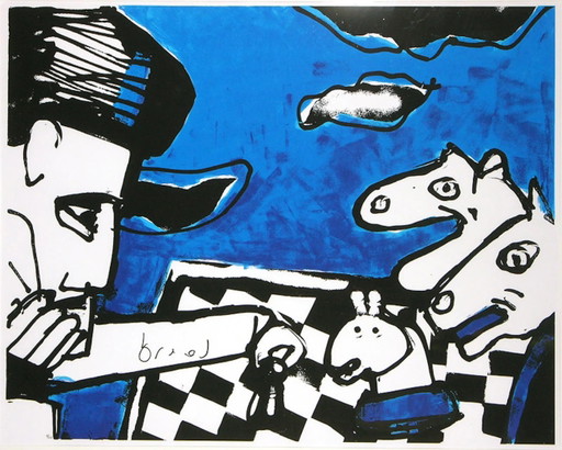 Herman Brood - Color screen print CHESS - Hand-signed – schilderijen tekeningen, Paper