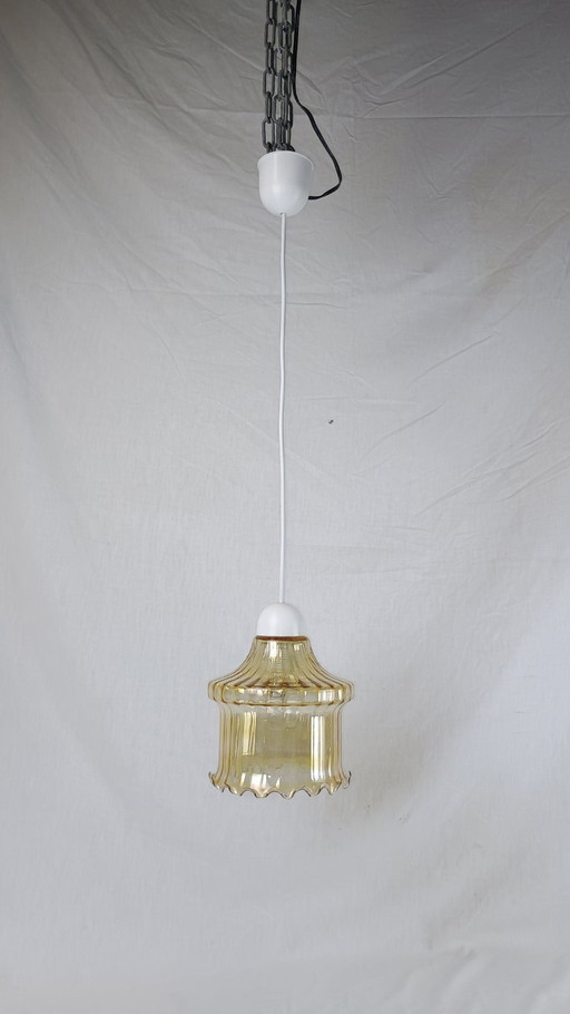 Lampadario a sospensione in vetro di Murano Venini, stile UFO, stile spaziale, stile atomico, vintage, anni '50, italiano.