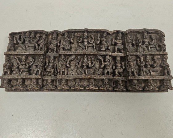 Antique Indian Temple Frieze Hand-Carved Wood – Wall decoration (photo 9 of 10)
