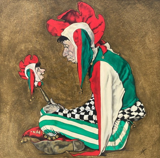 Sandra Melin, De Nar, gebaseerd op Norman Rockwell. Acrylverf op canvas/spieraam.