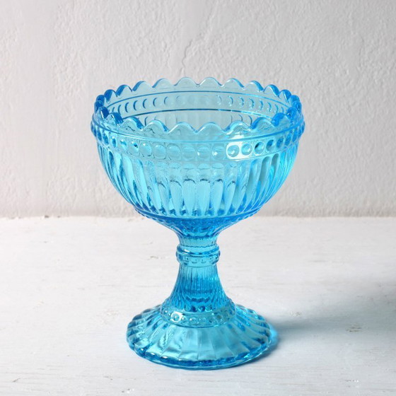 Image 1 of Mid-century Iittala Marimekko Aqua Blue Bowl / Vintage Traditional Finnish Pedestal Bowl Marimekko / Iittala / 2000s