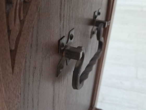 Image 1 of 1950s, Danish 2-seater sofa, original green furniture velour, oak wood.