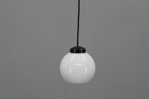 Pendente Art Déco vintage in vetro e ottone, Cecoslovacchia, anni '30
