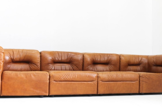 Image 1 of Vintage modulaire bank in cognac bruin leer jaren 70