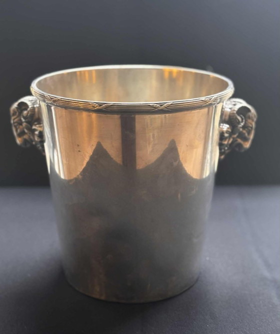 Image 1 of Secchiello per champagne Christofle d'epoca: manici a testa di montone placcati in argento Art Déco francese