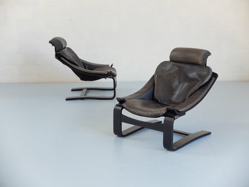 Pair of Kroken leather armchairs, Ake Fribyter for Nelo year 70, Set of 2