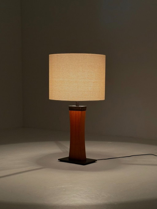 Italian Mid Century teak table lamp – tafellampen, Wood, Metal