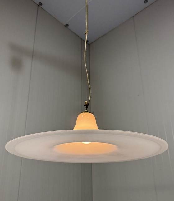 Image 1 of Vistosi Italy large white glass pendant lamp 1960's