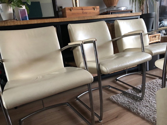 Image 1 of Nomada vintage kalfsleren eetkamerstoelen crème wit 