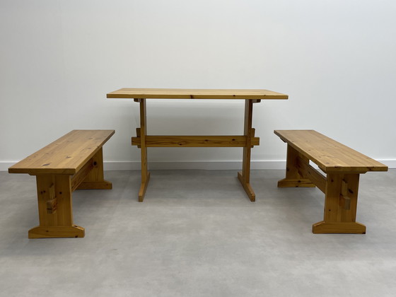 Image 1 of Vintage pine dining table with benches
