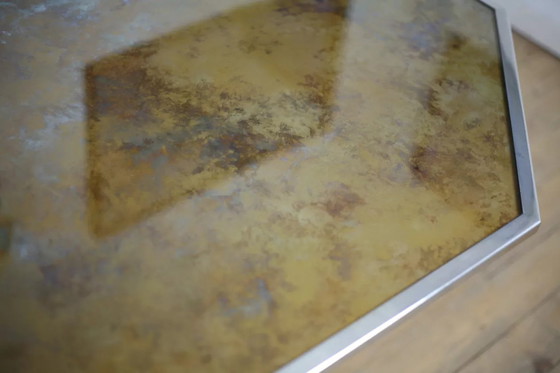 Image 1 of Tavolo in acciaio cromato e piano in vetro