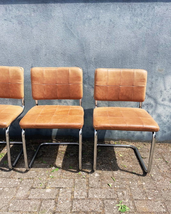 Image 1 of Rohrgestellstühle aus braunem Leder (4 Stück)