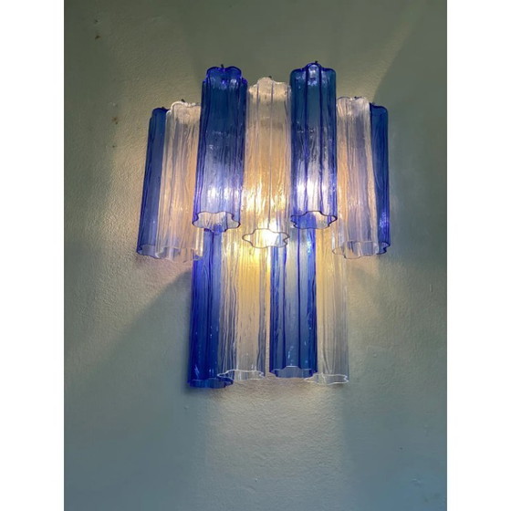 Image 1 of Zeitgenössische blaue zweifarbige „Tronchi“-Wandleuchte im Venini-Stil