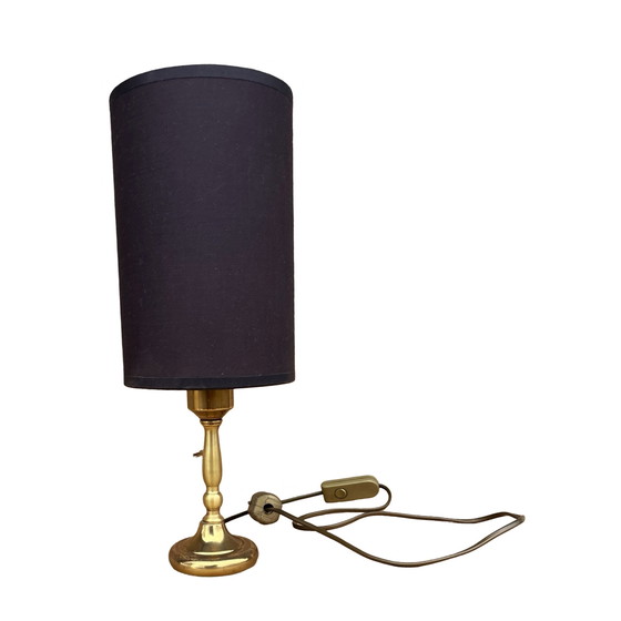 Image 1 of Lampe de nuit en laiton, lampe de table avec abat-jour, Allemagne, 1970