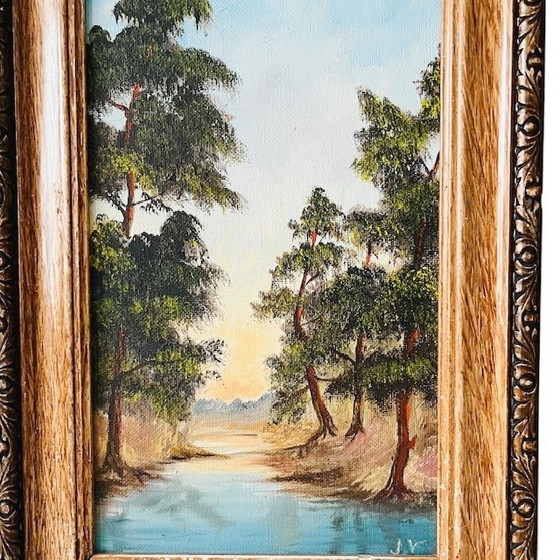 Image 1 of Set of vintage forest oil paintings trees landscape