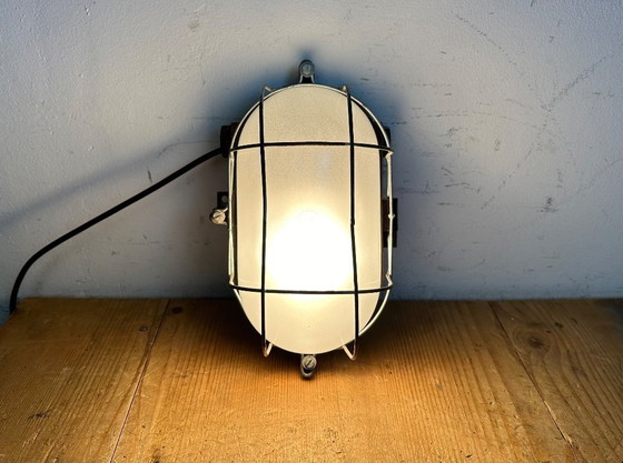 Image 1 of Industrial Brown Bakelite Wall Light with Milk Glass, 1960s