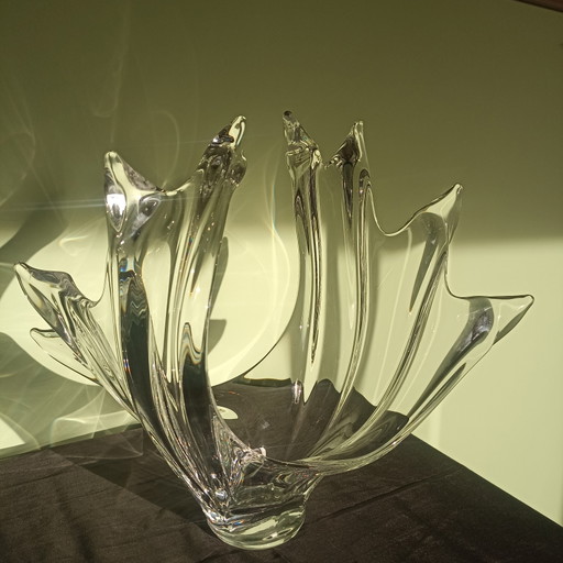 Gran escultura/bol de cristal vintage con forma de ola – Art Vannes, Francia – década de 1960 (34 cm de alto)