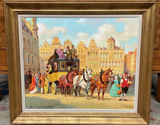 Quadro "Passeggiata in città"., Dipinti e disegni, Tela (foto 2 di 8)