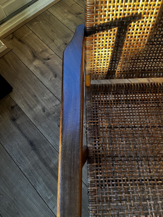 Image 1 of Fauteuil vintage en teck et rotin, design milieu du siècle