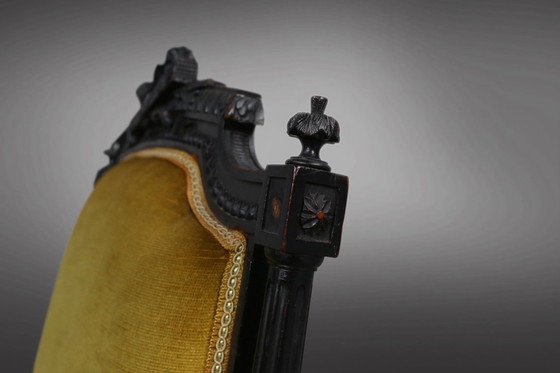 Image 1 of Fauteuil en bois noir et velours de style Empire, années 1850