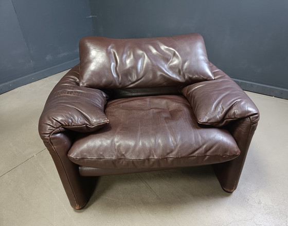 Image 1 of Vintage lederen Maralunga bankstel door Vico Magistretti voor Cassina, 1973