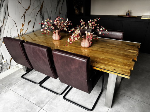 6 fauteuils en cuir de Goossens – eetkamerstoelen, Leather, Metal (photo 2 of 9)