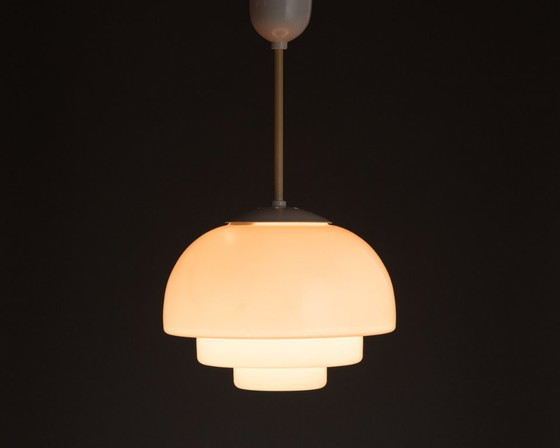 Image 1 of Bauhaus Art Deco hanglamp, opaalglas, wit, Mithras plafondlamp