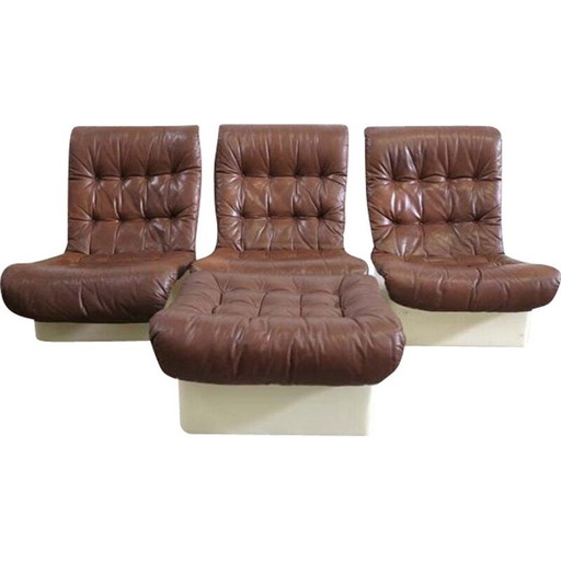 Satz von 3 Vintage-Sesseln mit Hocker von Airborne, Frankreich 1970