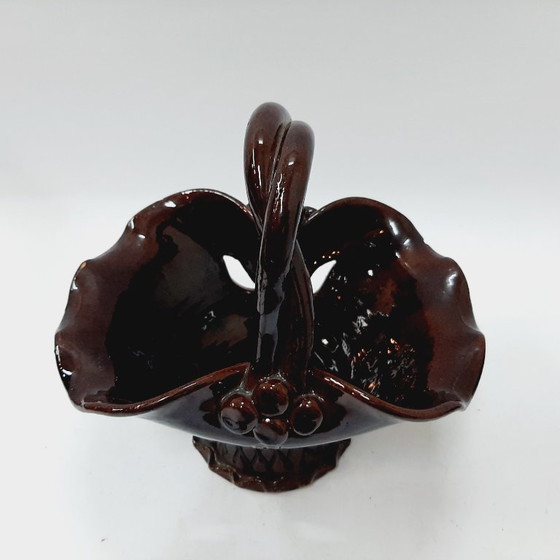 Image 1 of Cestino vintage in ceramica smaltata, marrone