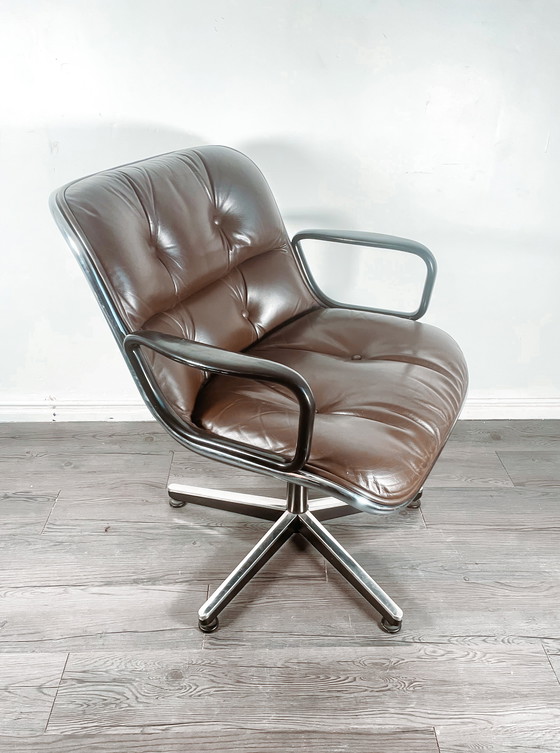 Image 1 of Fauteuil De Bureau Vintage Unique Cuir Marron Charles Knollpollock Pour Knoll