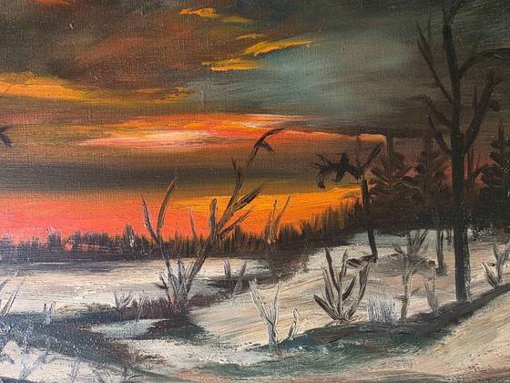 Dipinto a olio vintage Paesaggio invernale – Dipinti e disegni, Tela (photo 7 of 11)
