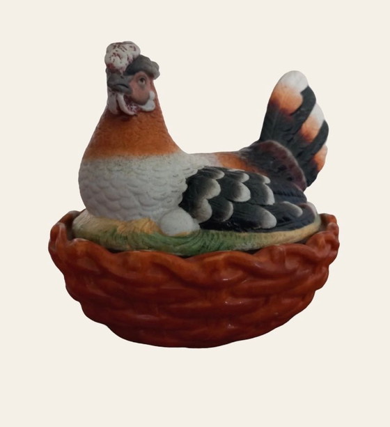 Image 1 of Victorian hen on nest peering antique Staffordshire pottery